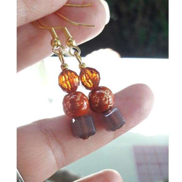 boho earrings 377#mfs Petite Orange earrings mushroom glass bead mix dainty earr - Picture 5 of 6